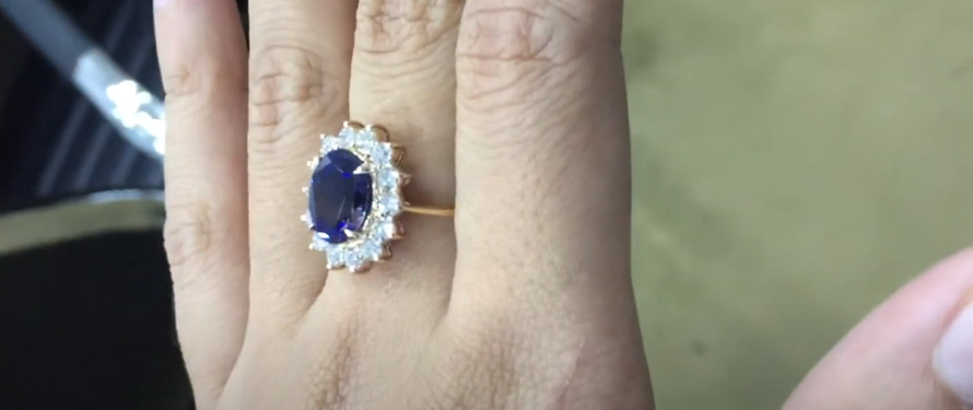 ring decorated with Blue Sapphires