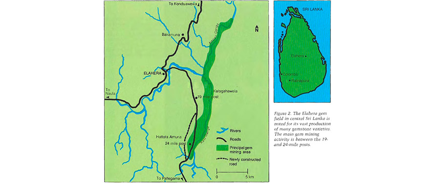 map of gem locations in Sri Lanka